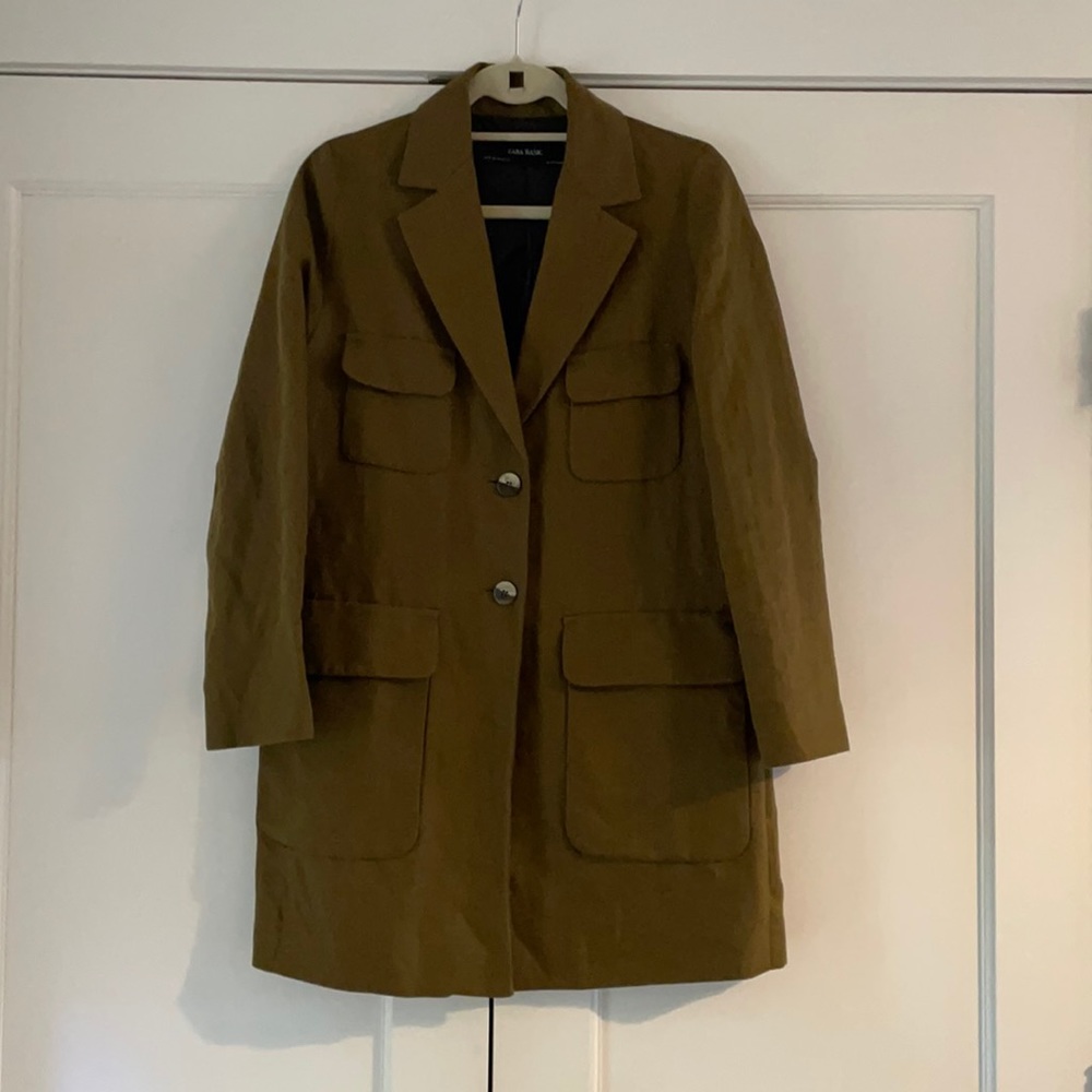 Zara Basic Oversized Khaki Jacket Blazer Xs - image 3